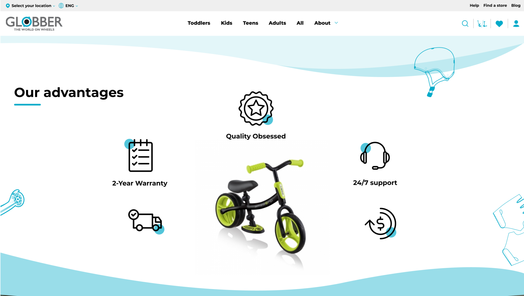 Homepage of Globber scooters designed by Wanted For Nothing agency
