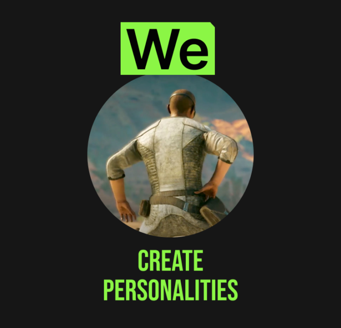 Video game character from the back with creative agency mission statement