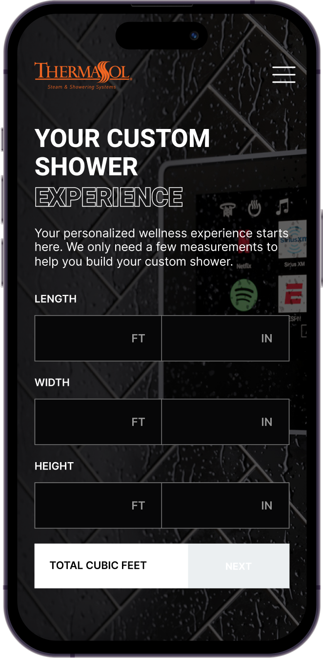 Shower configurator web app with mobile friendly design