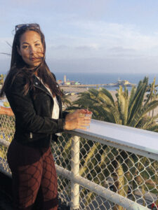 Girl on hotel Shangri-LA rooftop in Santa Monica.
