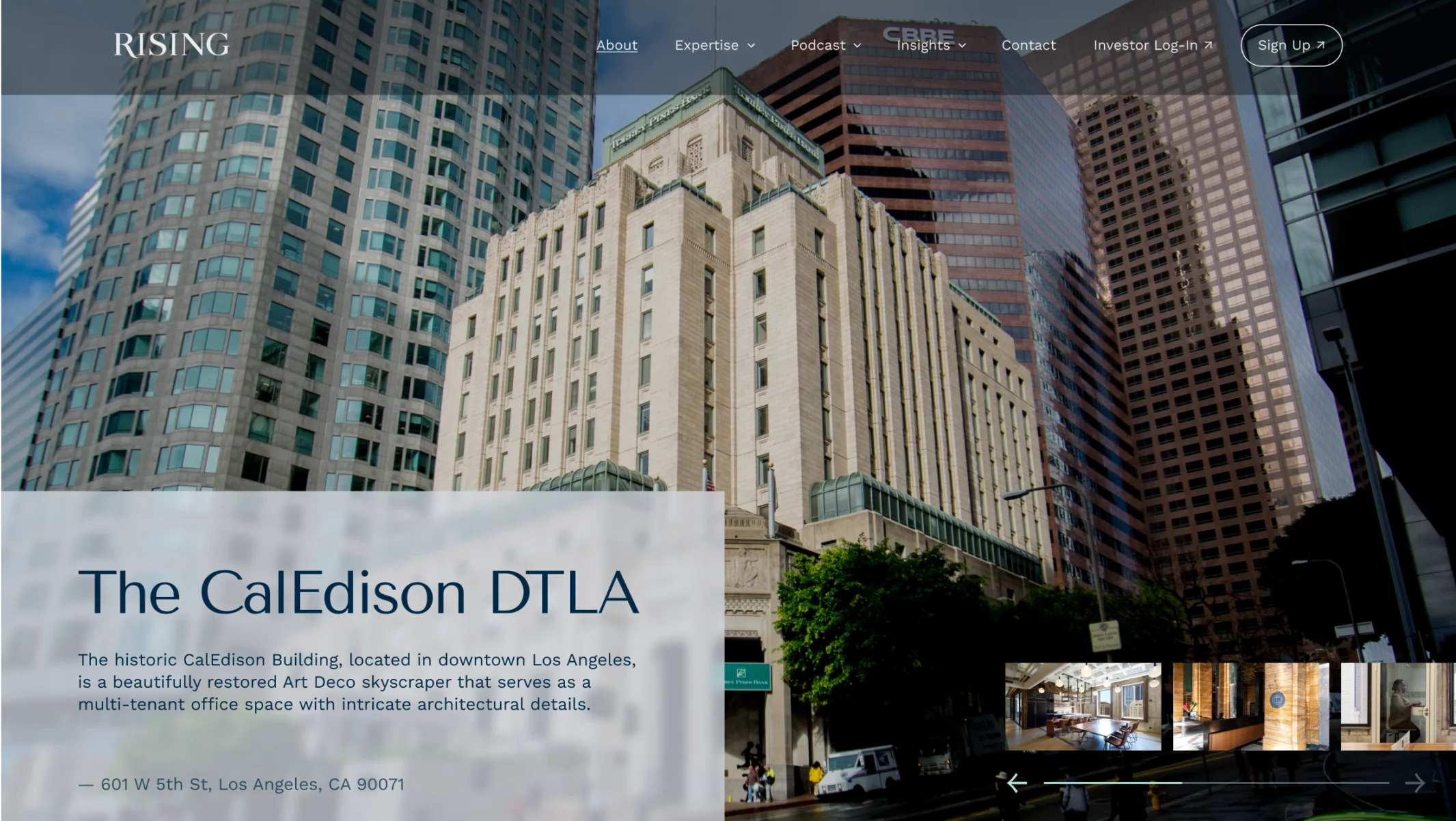 Homepage with modern web design for real estate management company
