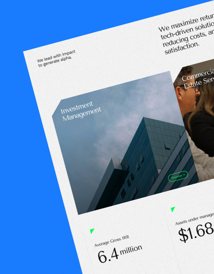 Rising Realty Partners website showcasing investment management services and key performance metrics.