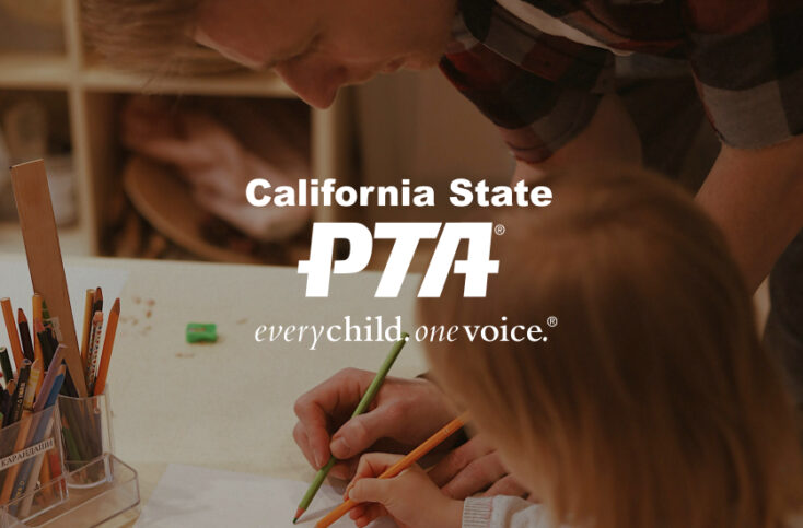 California State PTA website featuring an adult and child drawing together.